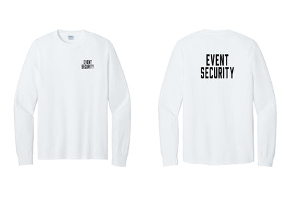 NYC Factory Event Security Cotton Long Sleeve T-Shirt (Classic) - Chest + Back - White
