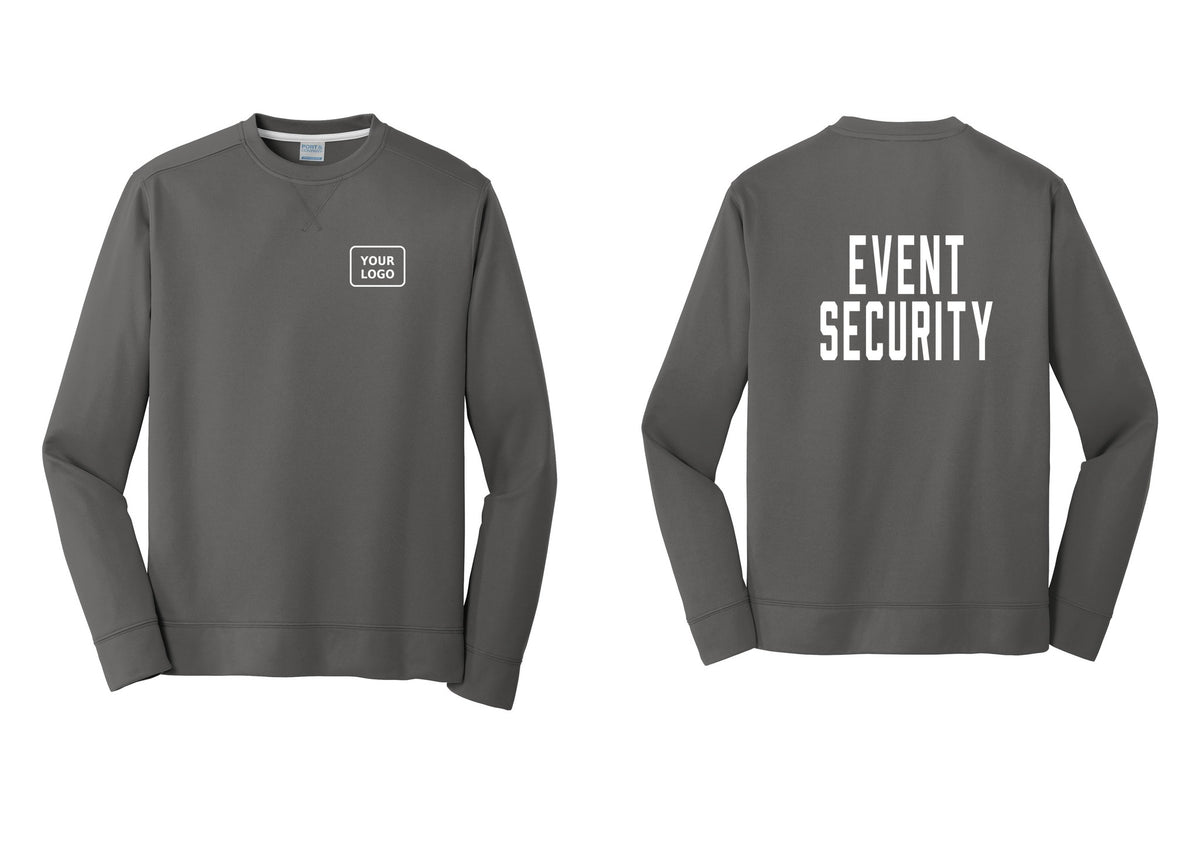 NYC Factory Custom Logo Event Security Performance Fleece Crewneck Sweatshirt (Classic) - Your Logo + Back - Charcoal