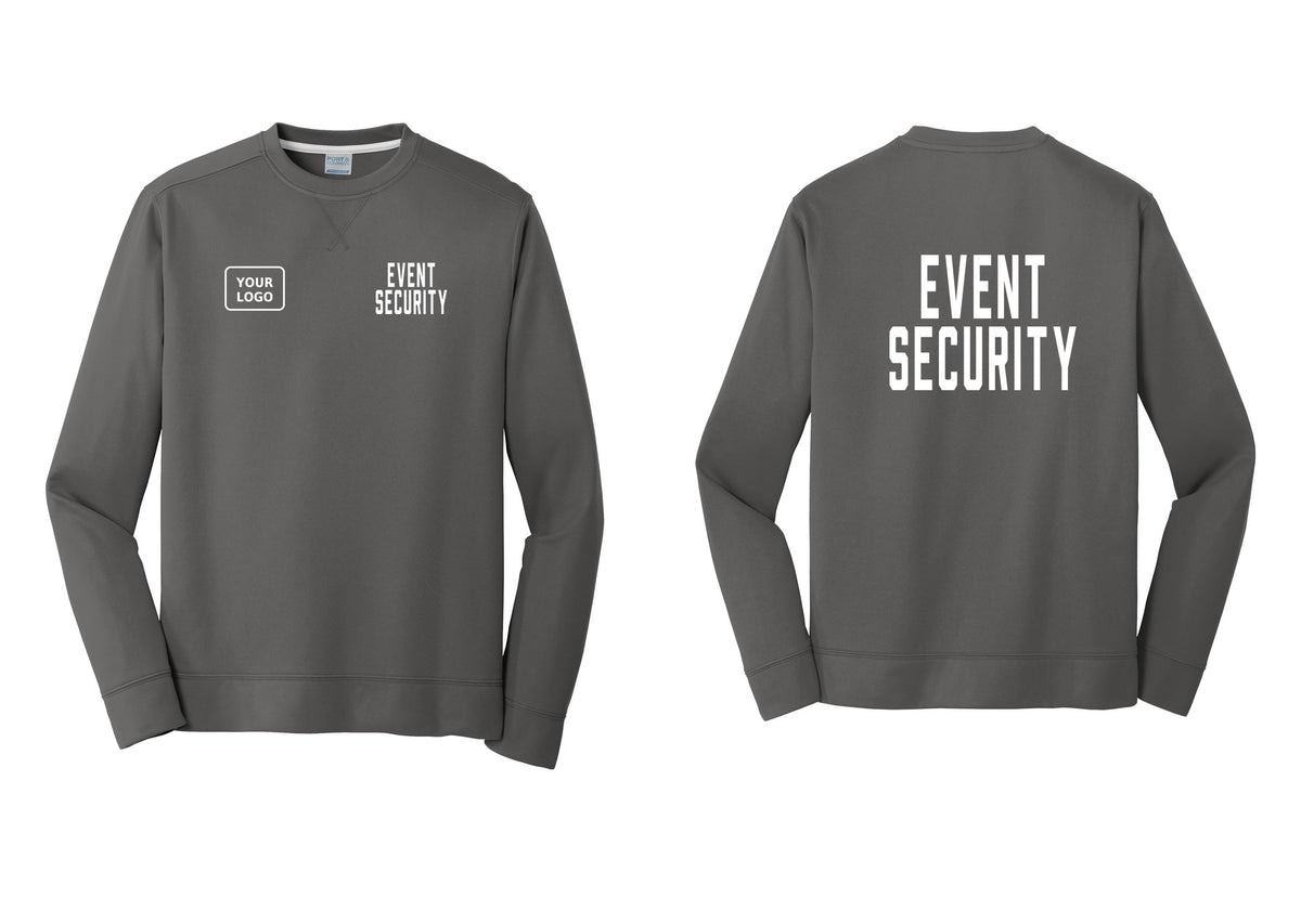 NYC Factory Custom Logo Event Security Performance Fleece Crewneck Sweatshirt (Classic) - EVENT SECURITY + Your Logo + Back - Charcoal