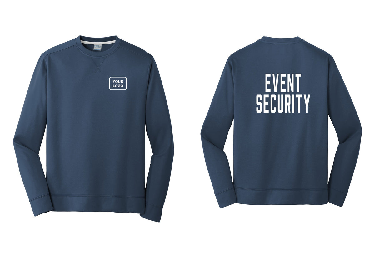 NYC Factory Custom Logo Event Security Performance Fleece Crewneck Sweatshirt (Classic) - Your Logo + Back - Navy
