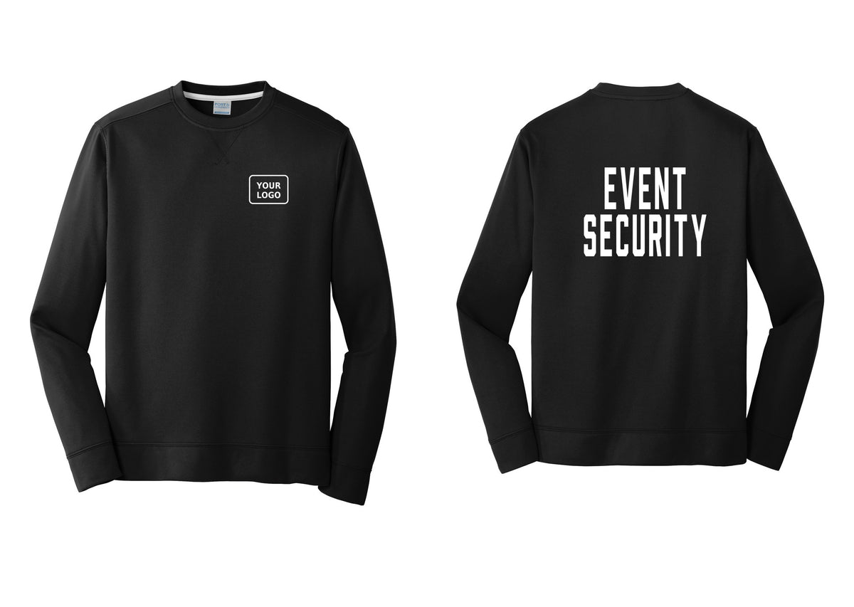 NYC Factory Custom Logo Event Security Performance Fleece Crewneck Sweatshirt (Classic) - Your Logo + Back - Black