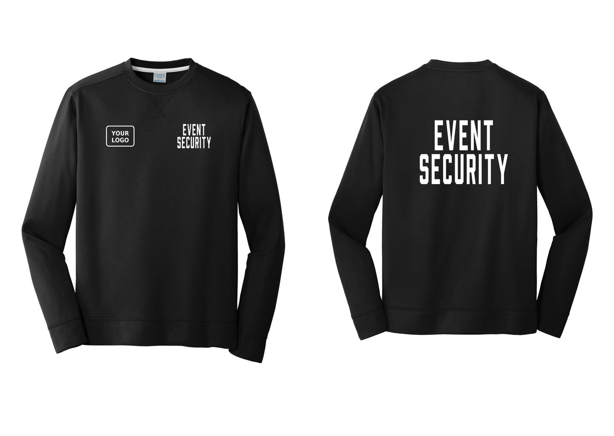 NYC Factory Custom Logo Event Security Performance Fleece Crewneck Sweatshirt (Classic) - EVENT SECURITY + Your Logo + Back - Black