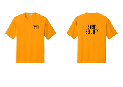 NYC Factory Custom Logo Event Security Performance T-Shirt (Classic) - Your Logo + Back - Gold