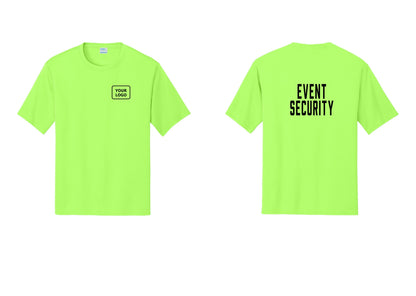 NYC Factory Custom Logo Event Security Performance T-Shirt (Classic) - Your Logo + Back - Neon Green