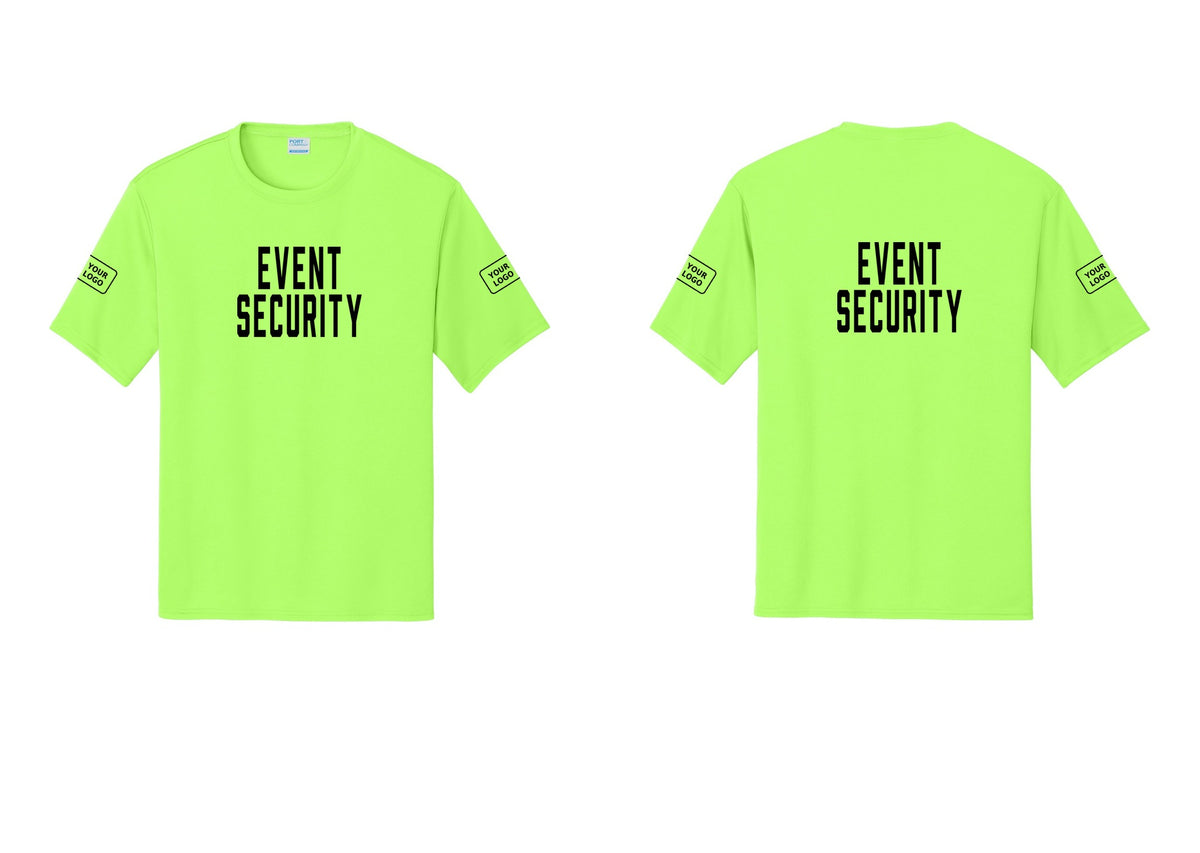 NYC Factory Custom Logo Event Security Performance T-Shirt (Classic) - Front + Back + Your Logo Sleeves - Neon Green