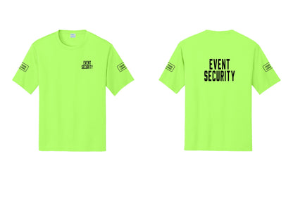 NYC Factory Custom Logo Event Security Performance T-Shirt (Classic) - Chest + Back + Your Logo Sleeves - Neon Green