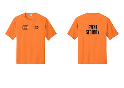 NYC Factory Custom Logo Event Security Performance T-Shirt (Classic) - EVENT SECURITY + Your Logo + Back - Neon Orange