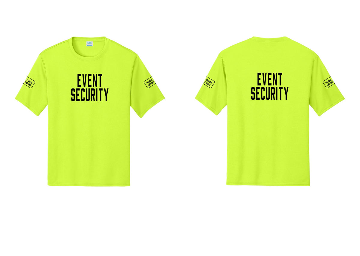 NYC Factory Custom Logo Event Security Performance T-Shirt (Classic) - Front + Back + Your Logo Sleeves - Neon Yellow