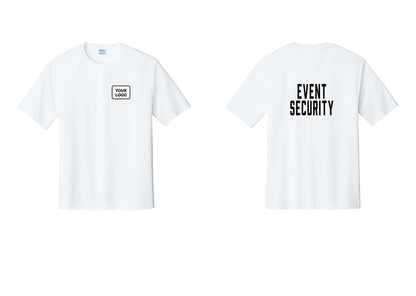 NYC Factory Custom Logo Event Security Performance T-Shirt (Classic) - Your Logo + Back - White