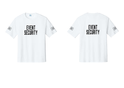NYC Factory Custom Logo Event Security Performance T-Shirt (Classic) - Front + Back + Your Logo Sleeves - White