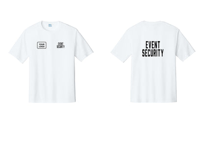 NYC Factory Custom Logo Event Security Performance T-Shirt (Classic) - EVENT SECURITY + Your Logo + Back - White