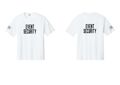 NYC Factory Custom Logo Event Security Performance T-Shirt (Classic) - Front + Back + Your Logo Sleeve - White