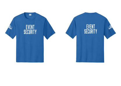 NYC Factory Event Security Performance T-Shirt (Classic) - Front + Back + US Flag Sleeve - Royal