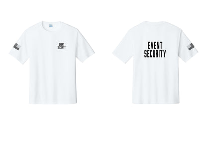 NYC Factory Event Security Performance T-Shirt (Classic) - Chest + Back + US Flag Sleeve - White