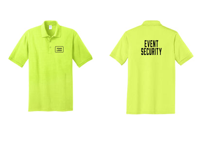 NYC Factory Custom Logo Event Security Polo Shirt (Classic) - Your Logo + Back - Safety Green