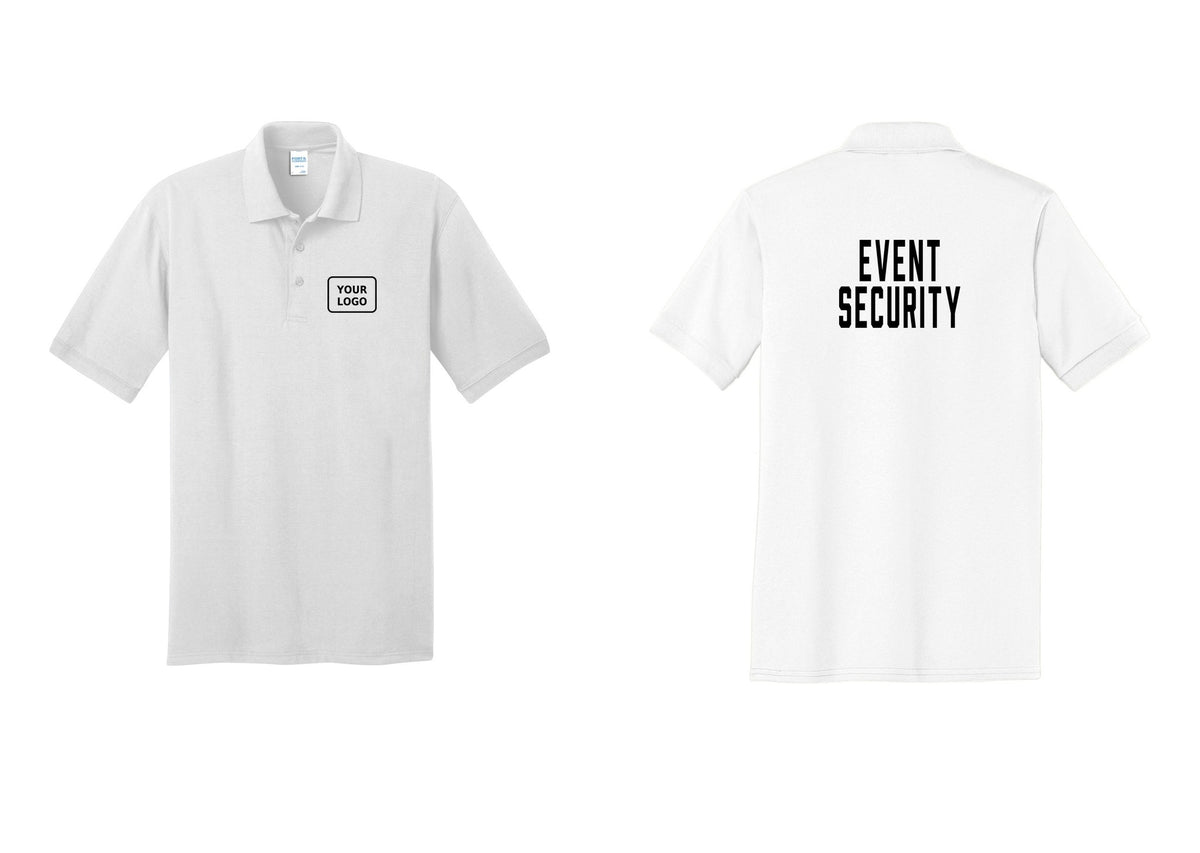 NYC Factory Custom Logo Event Security Polo Shirt (Classic) - Your Logo + Back - White