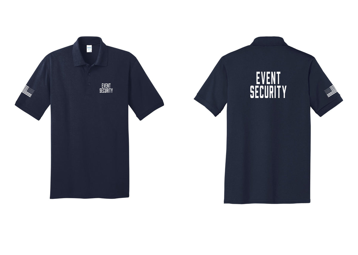 NYC Factory Event Security Polo Shirt (Classic) - Chest + Back + US Flag Sleeve - Navy