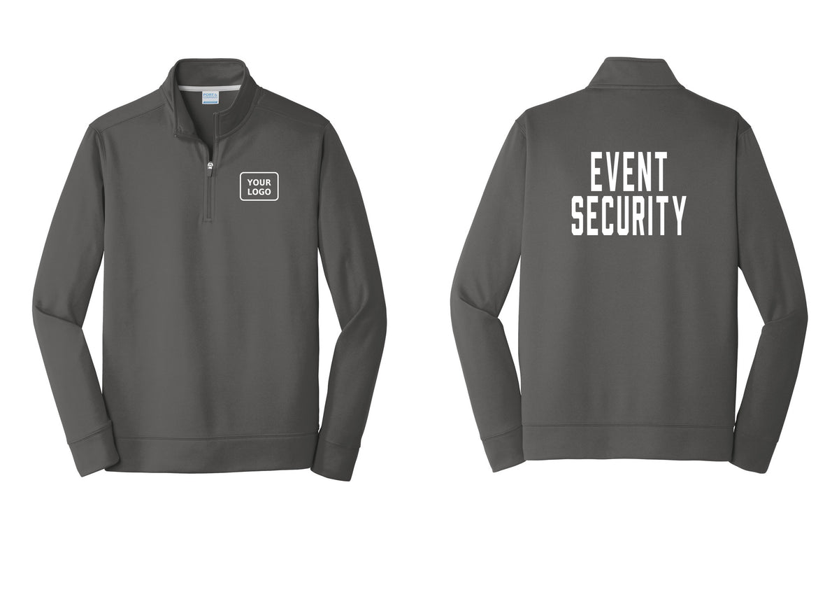 NYC Factory Custom Logo Event Security Performance Fleece 1/4-Zip Pullover Sweatshirt (Classic) - Your Logo + Back - Charcoal