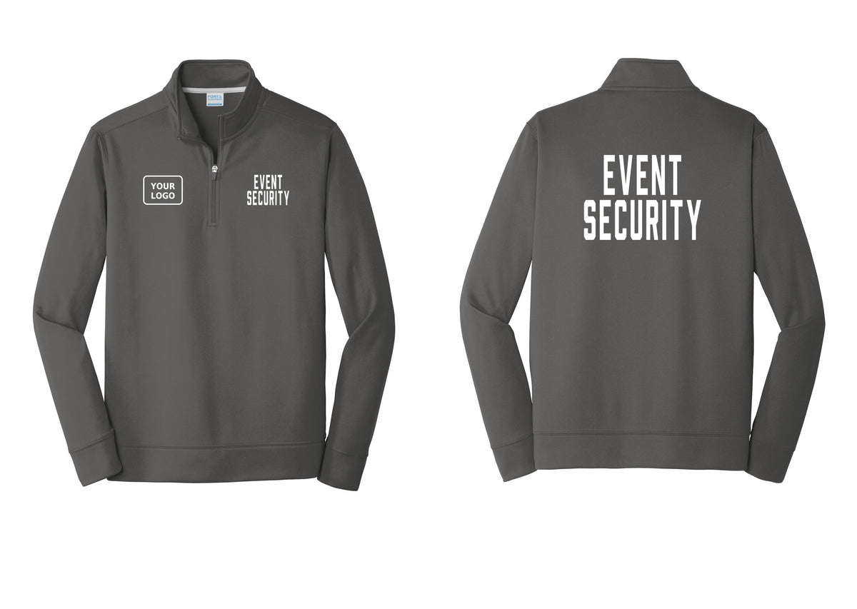 NYC Factory Custom Logo Event Security Performance Fleece 1/4-Zip Pullover Sweatshirt (Classic) - EVENT SECURITY + Your Logo + Back - Charcoal