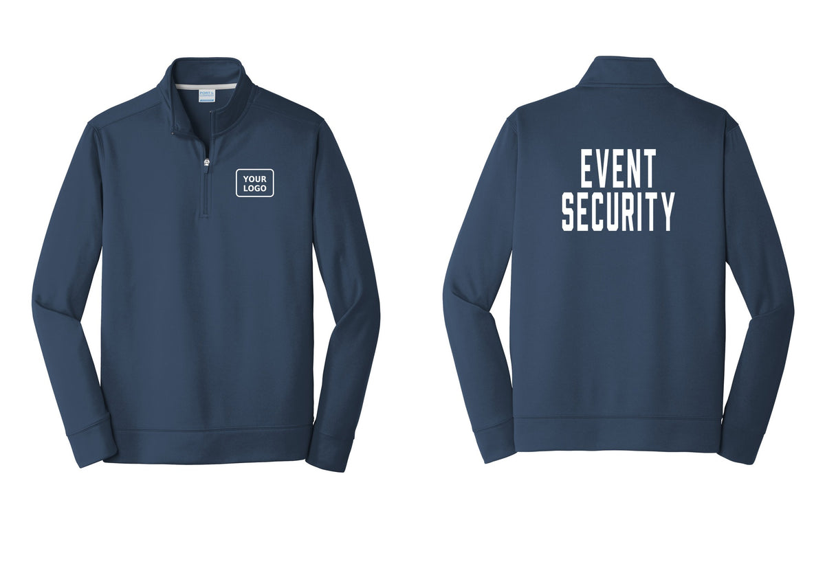 NYC Factory Custom Logo Event Security Performance Fleece 1/4-Zip Pullover Sweatshirt (Classic) - Your Logo + Back - Navy