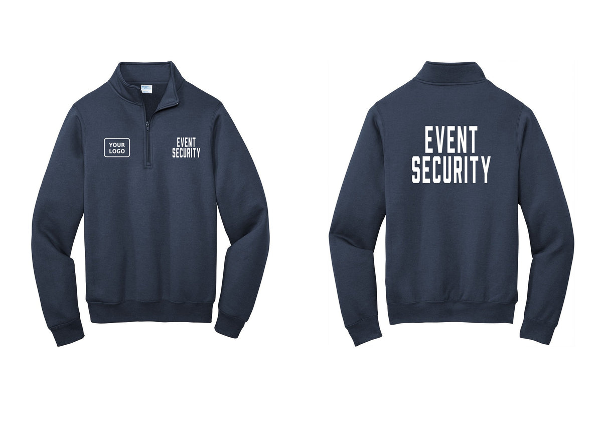 NYC Factory Custom Logo Event Security Cotton Fleece 1/4-Zip Pullover Sweatshirt (Classic) - EVENT SECURITY + Your Logo + Back - Navy