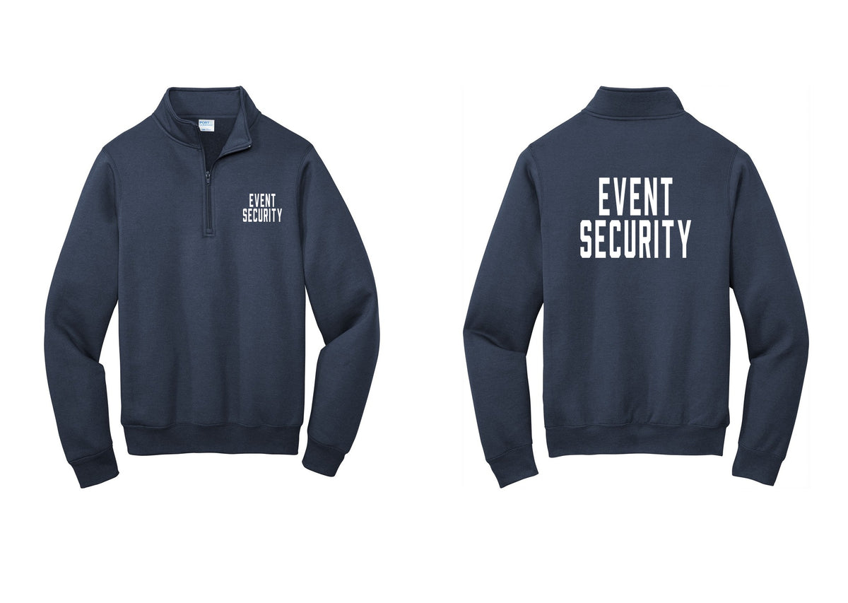NYC Factory Event Security Cotton Fleece 1/4-Zip Pullover Sweatshirt (Classic) - Chest + Back - Navy
