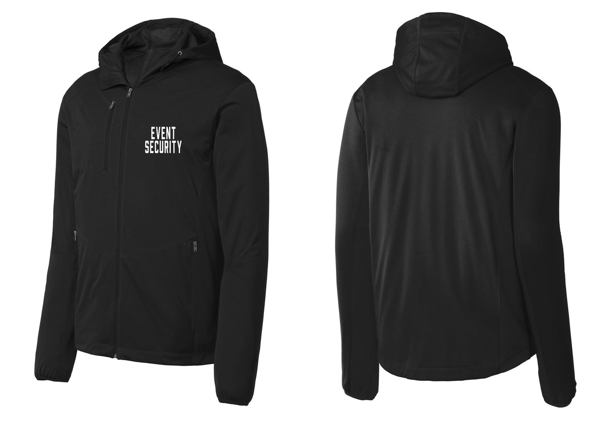 NYC Factory Event Security Soft Shell Hooded Jacket (Classic) - Chest Only - Deep Black