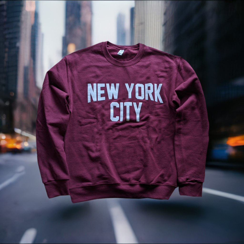Adult Unisex New York City Crewneck Sweatshirt Maroon