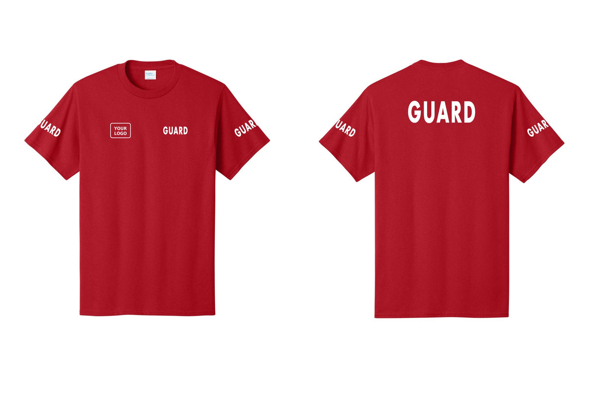NYC Factory Custom Logo Guard T-Shirt - GUARD + Your Logo + Back + Guard Sleeves - Red