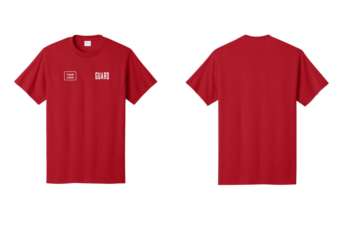 NYC Factory Custom Logo Guard T-Shirt, Condensed Lettering - GUARD + Your Logo - Red