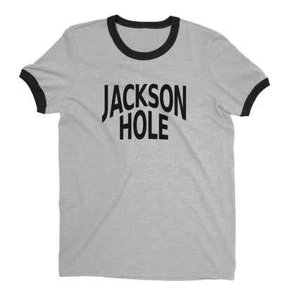Jackson Hole Ski Resort Ringer Tee Retro Style Men's T-Shirt - NYC Factory - Heather Gray