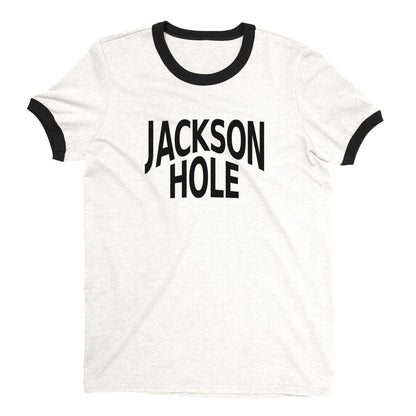 Jackson Hole Ski Resort Ringer Tee Retro Style Men's T-Shirt - NYC Factory - White