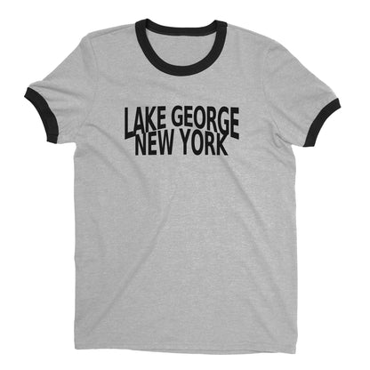 Lake George New York Ringer Tee Retro Style Men's T-Shirt - NYC Factory - Heather Gray