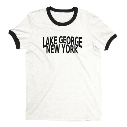 Lake George New York Ringer Tee Retro Style Men's T-Shirt - NYC Factory - White