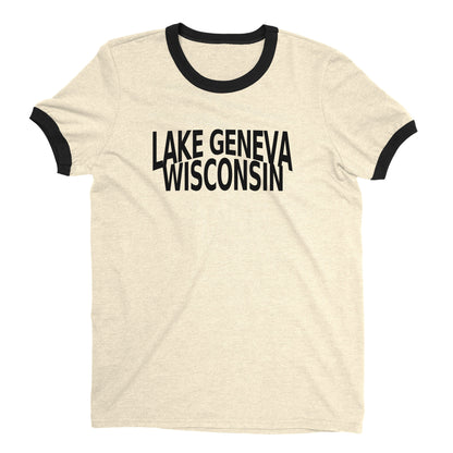 Lake Geneva Wisconsin Ringer Tee Retro Style Men's T-Shirt - NYC Factory - Natural