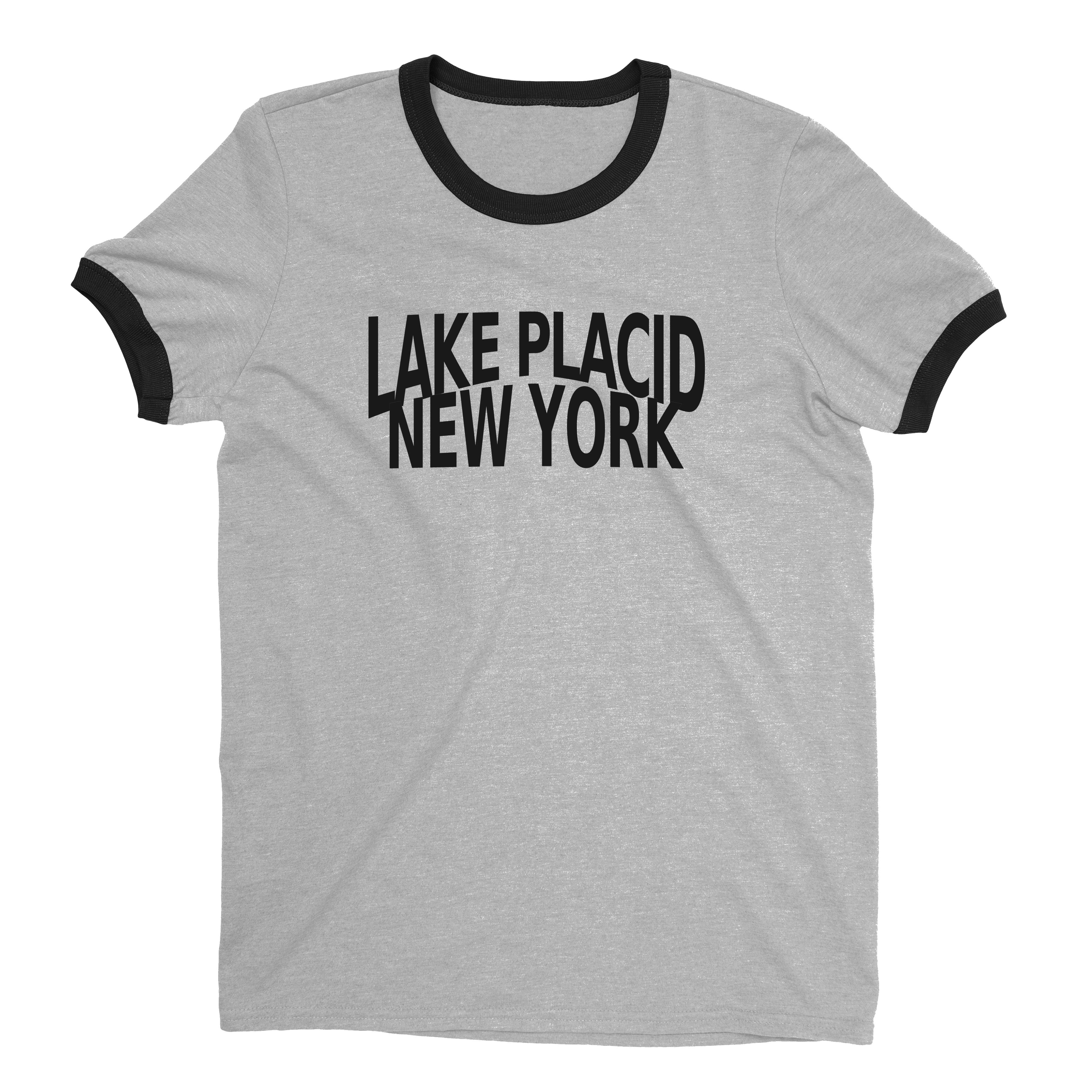 Lake Placid New York Ringer Tee Retro Style Men's T-Shirt - NYC Factory - Heather Gray