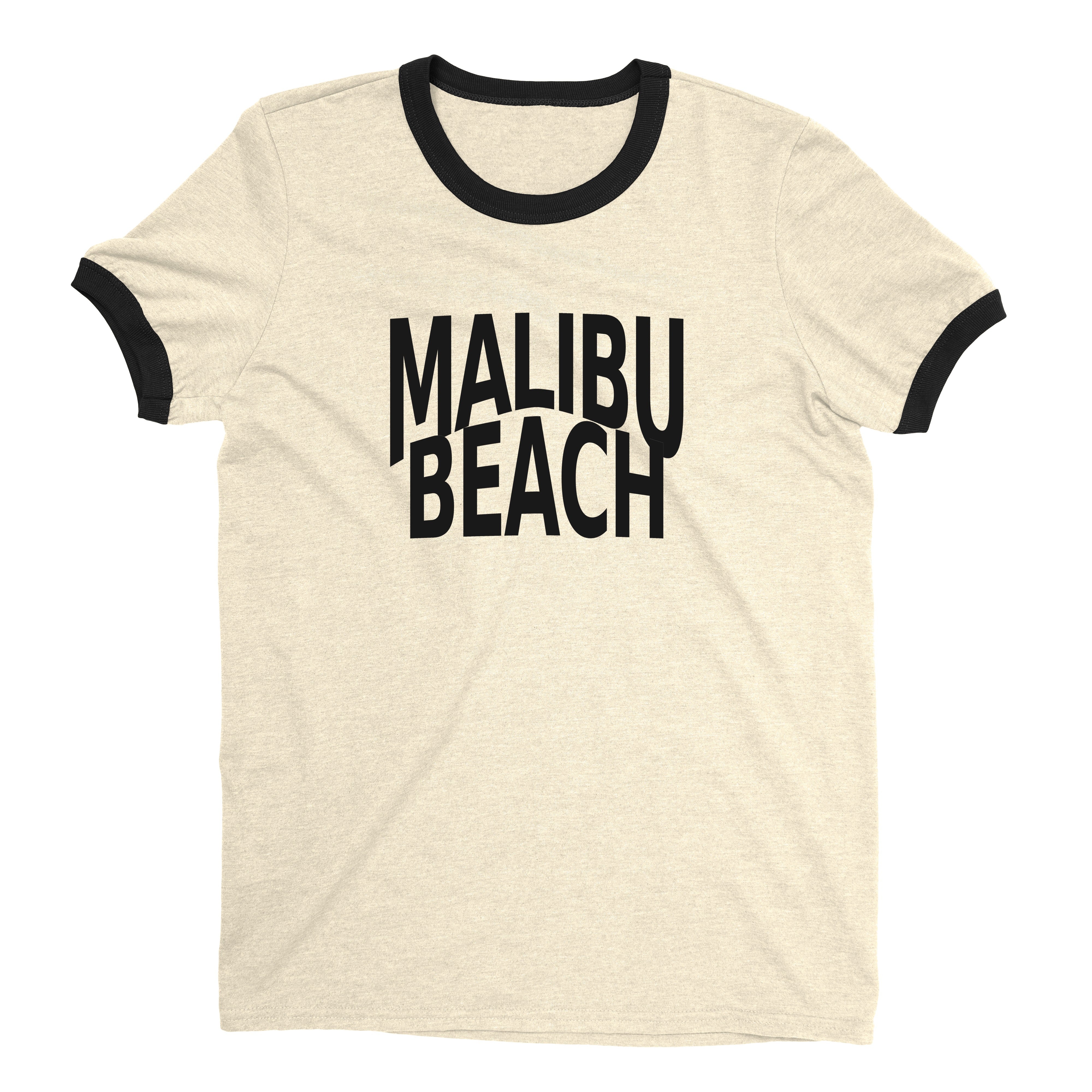 Malibu Beach Ringer Tee Retro Style Men's T-Shirt - NYC Factory - Natural