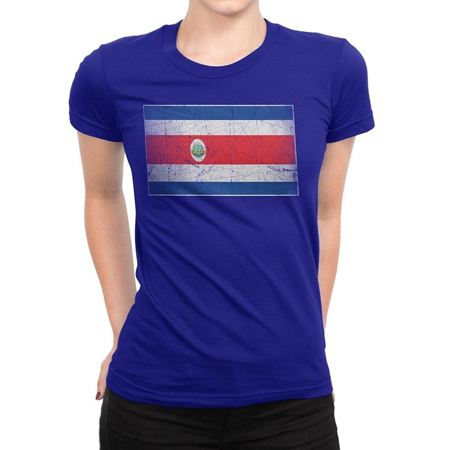 Costa Rica Flag Tee Ladies T-Shirt Womens Vintage Retro Boys