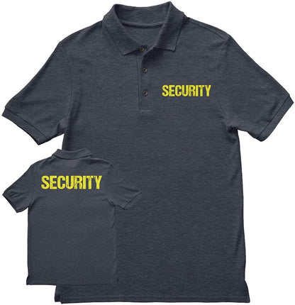 Security Polo Shirt Front & Back Print (Distressed, Charcoal & Neon)