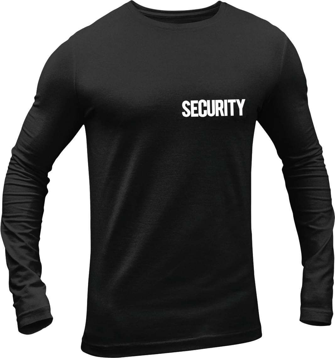 Men's Security Tee Long Sleeve T-Shirt (Black & White, Chest & Back Print)