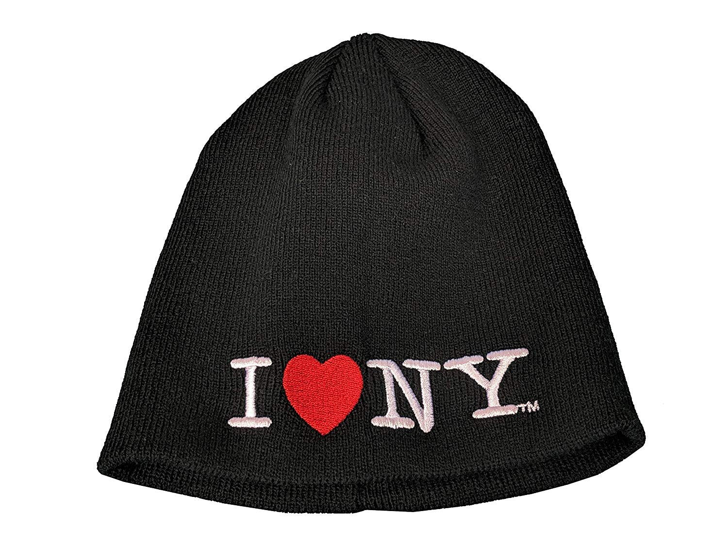 I Love NY No Fold Heart Winter Hat Beanie Skull Cap Offiziell lizenziert Schwarz