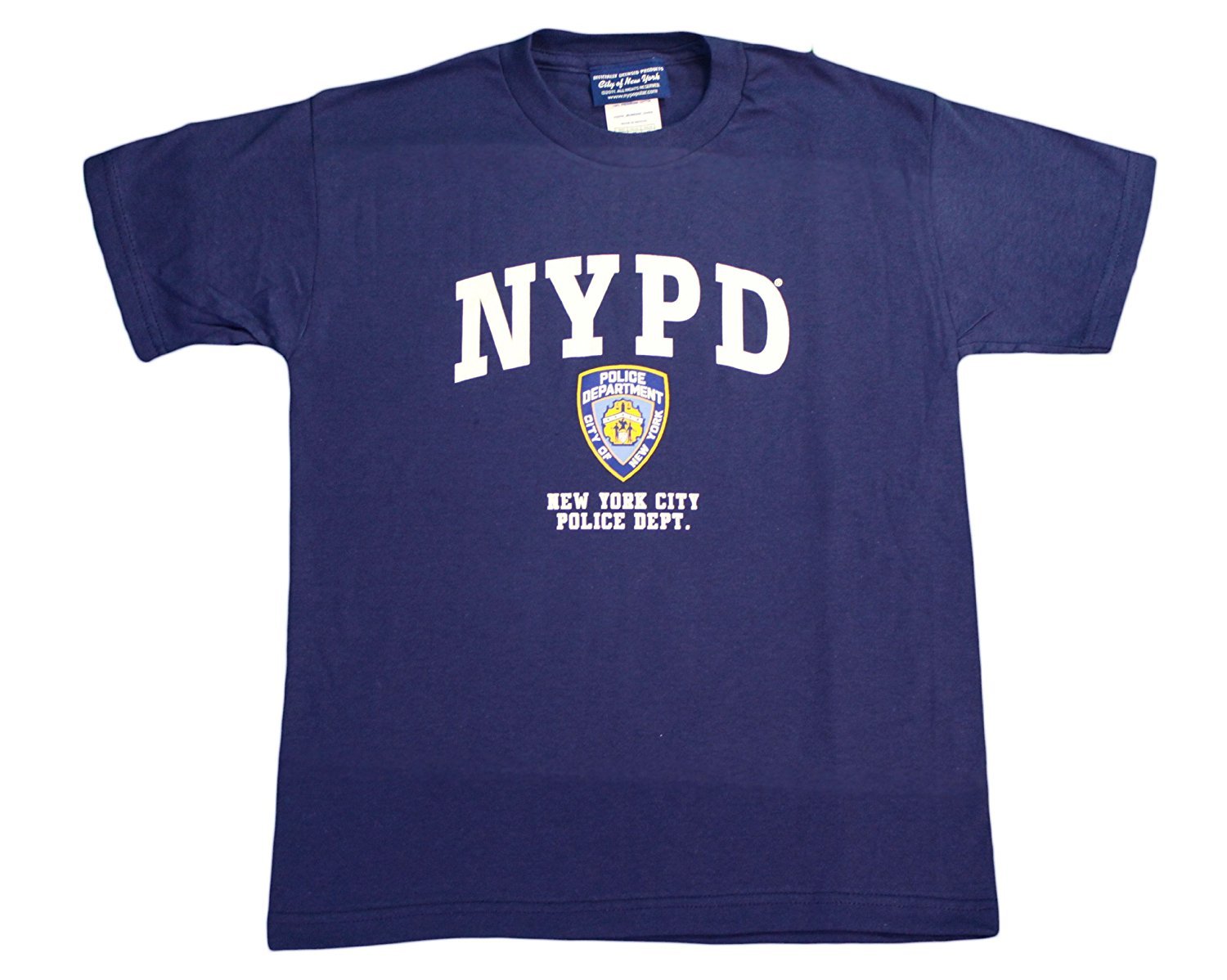 NYPD T-shirt sérigraphié à manches courtes pour enfants bleu marine blanc jaune