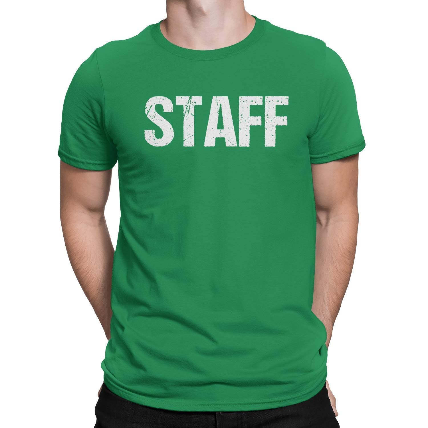 Staff T-Shirt Irish Green Herren T-Shirt Event Shirt Vorder- und Rückseite mit Siebdruck
