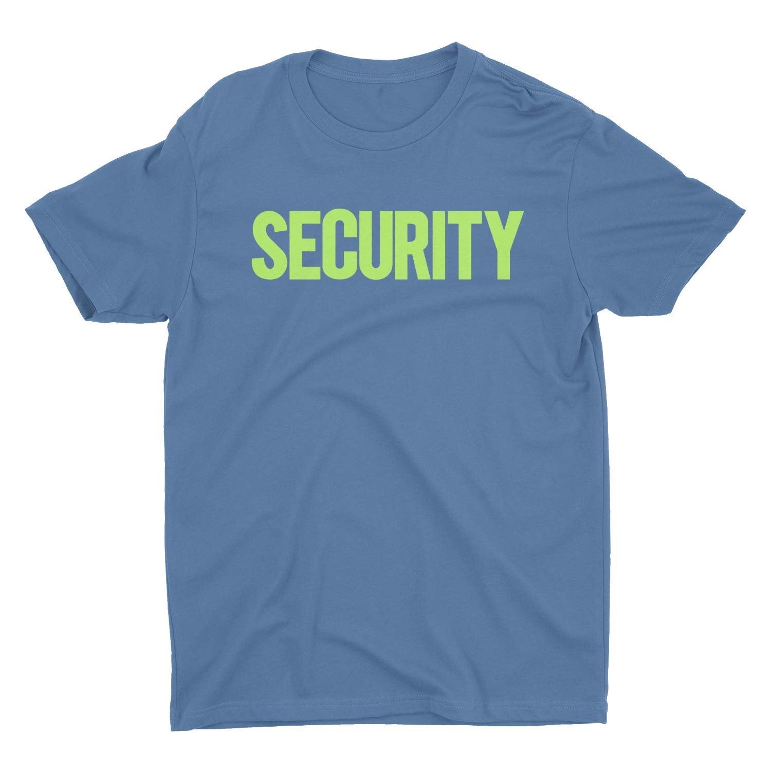 Security T-Shirt Front Back Print Men's Tee (Solid Design, Indigo / Neon)