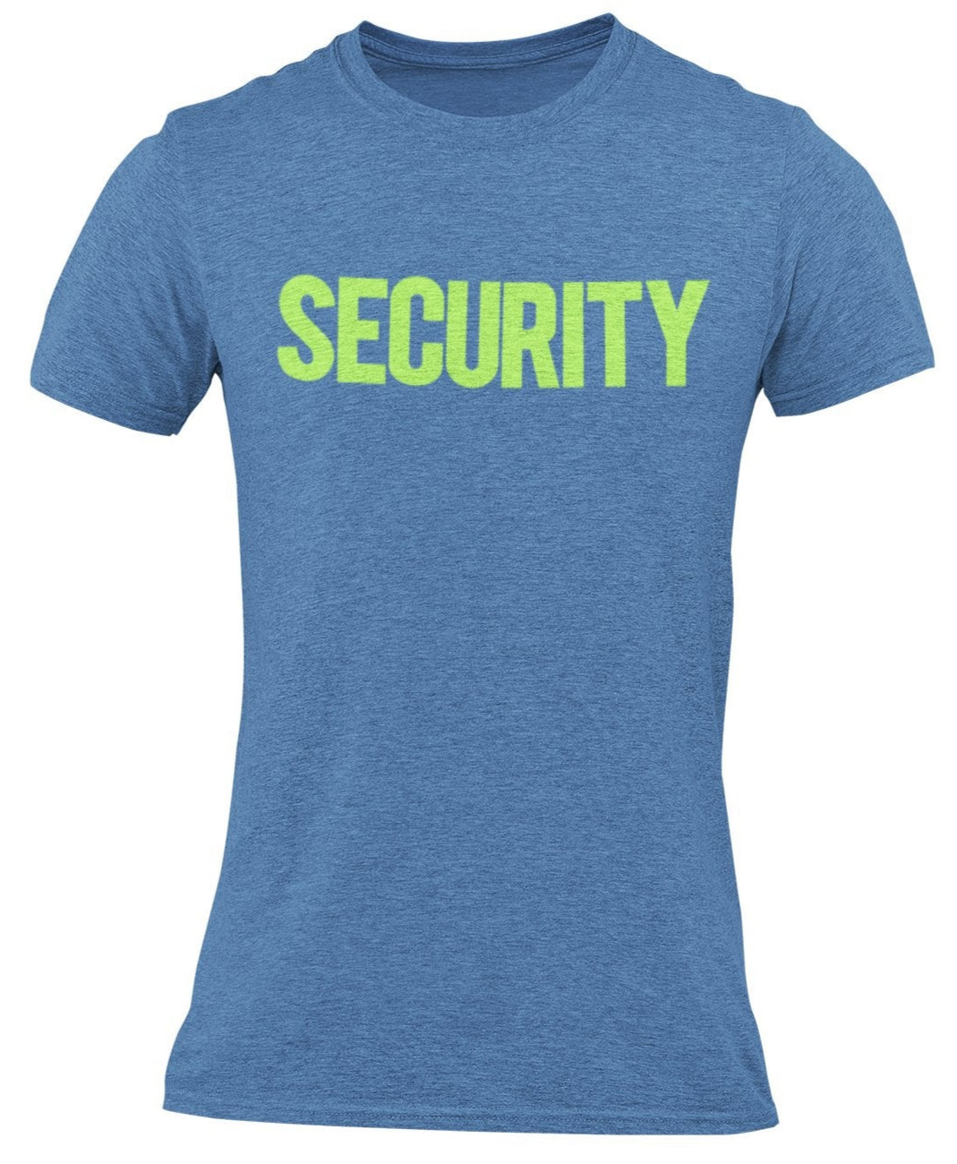 Security T-Shirt Front Back Print Men's Tee (Solid Design, Heather Blue / Neon)