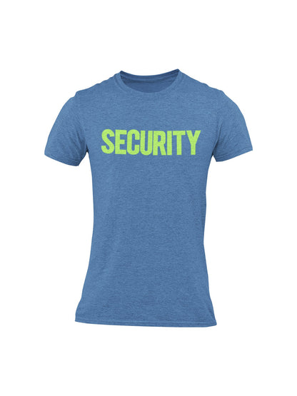 Security T-Shirt Front Back Print Men's Tee (Solid Design, Heather Blue / Neon)