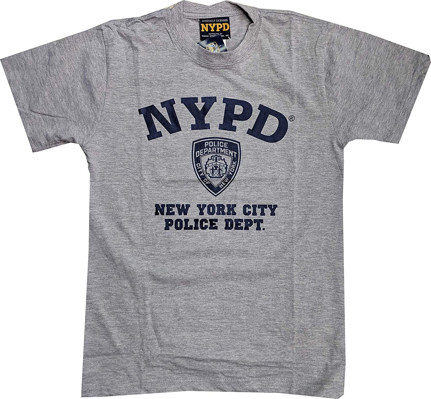 T-shirt officiel NYPD pour enfants Tailles jeunes (gris, imprimé bleu marine)