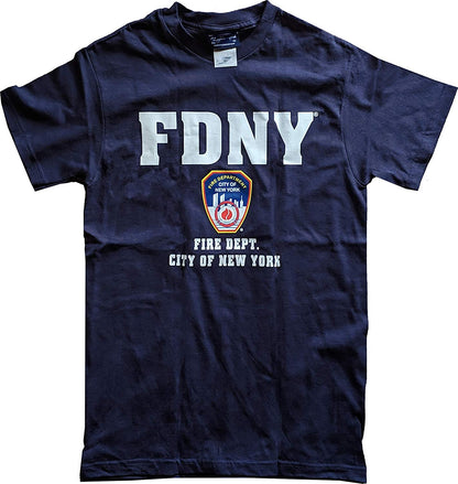 FDNY T-shirt sérigraphié à manches courtes pour enfants bleu marine blanc jaune