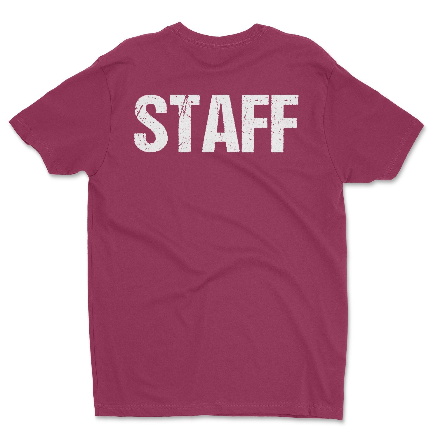 Staff T-Shirt Siebdruck Vorder- und Rückseite Herren Unisex-Stil (Kastanienbraun/Weiß, Distressed)