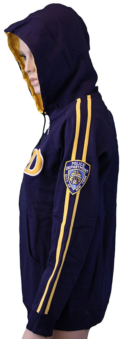 NYPD Logo Brodé Femmes Dames Sweat à Capuche Zippé Bleu Marine